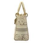 Dior Handbag Light Bag White Lace Flower Embroidery Gold — view 4