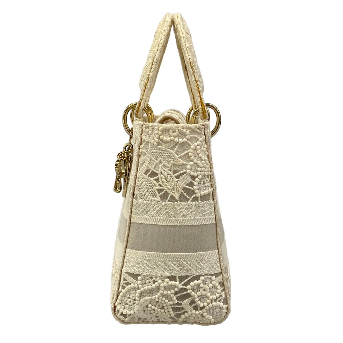 Dior Handbag Light Bag White Lace Flower Embroidery Gold — view 4