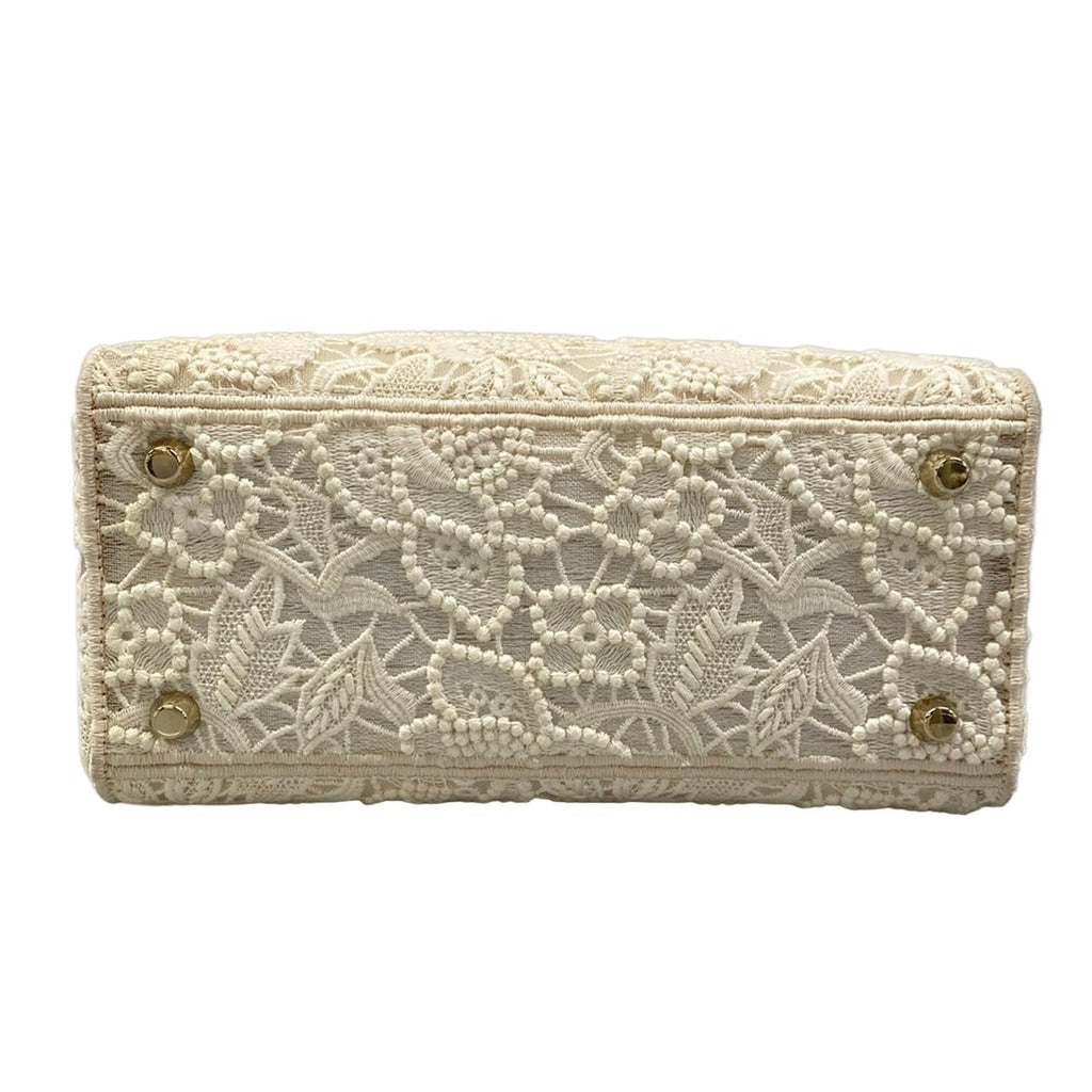 Dior Handbag Light Bag White Lace Flower Embroidery Gold — view 5