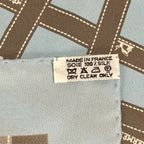 Hermes Scarf Petit Carre Light Blue Gray Ivory Bolduc Ribbon Pattern — view 3