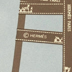 Hermes Scarf Petit Carre Light Blue Gray Ivory Bolduc Ribbon Pattern — view 2