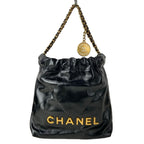 Chanel Handbag 22 Mini Black Chain Handle Vintage Gold Metal