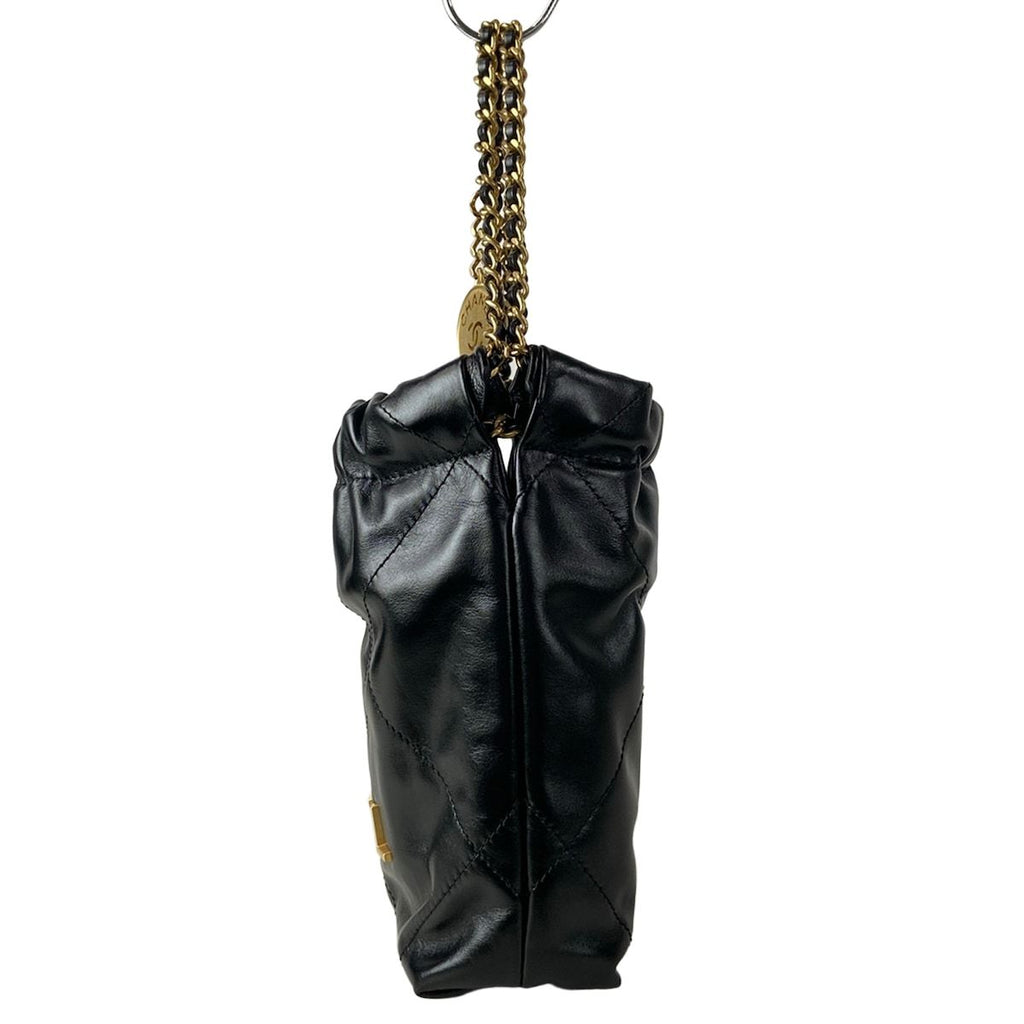 Chanel Handbag 22 Mini Black Chain Handle Vintage Gold Metal — view 4