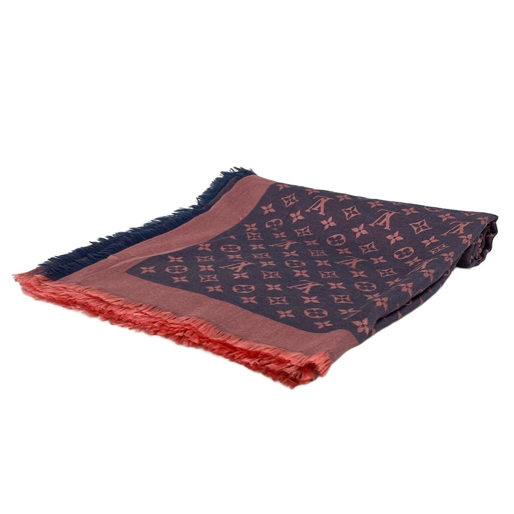 Louis Vuitton Shawl Monogram Denim Rose Corail Wool Scarf