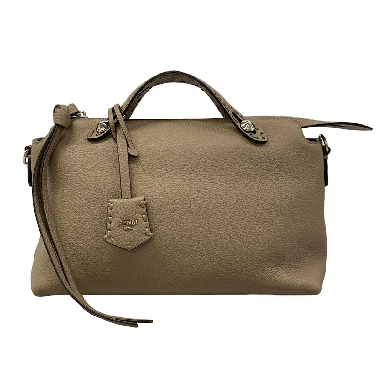 Fendi Handbag by the Way Selleria Gray Beige Leather
