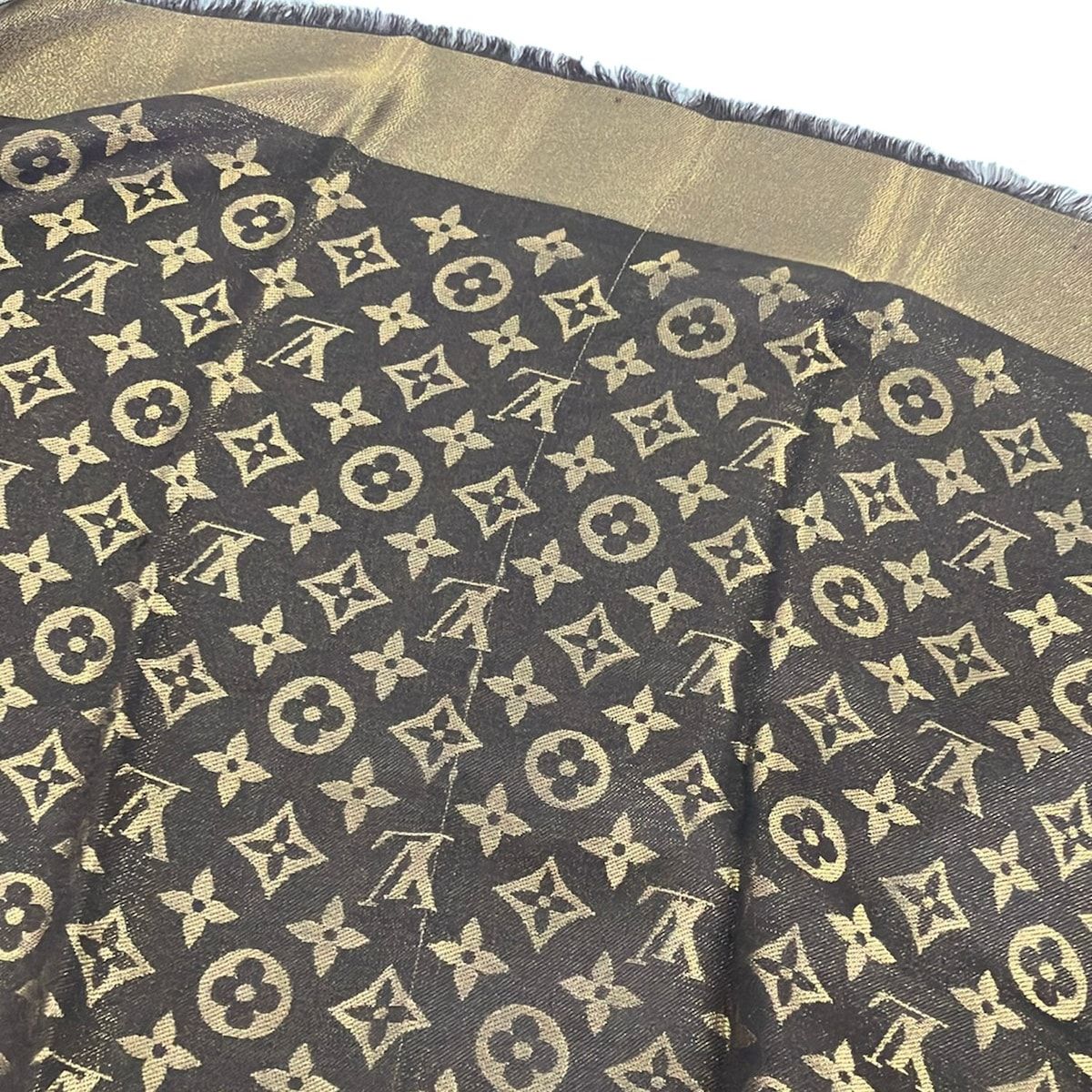 Louis Vuitton Shawl Monogram Lurex Brown Wool Silk Scarf — view 5