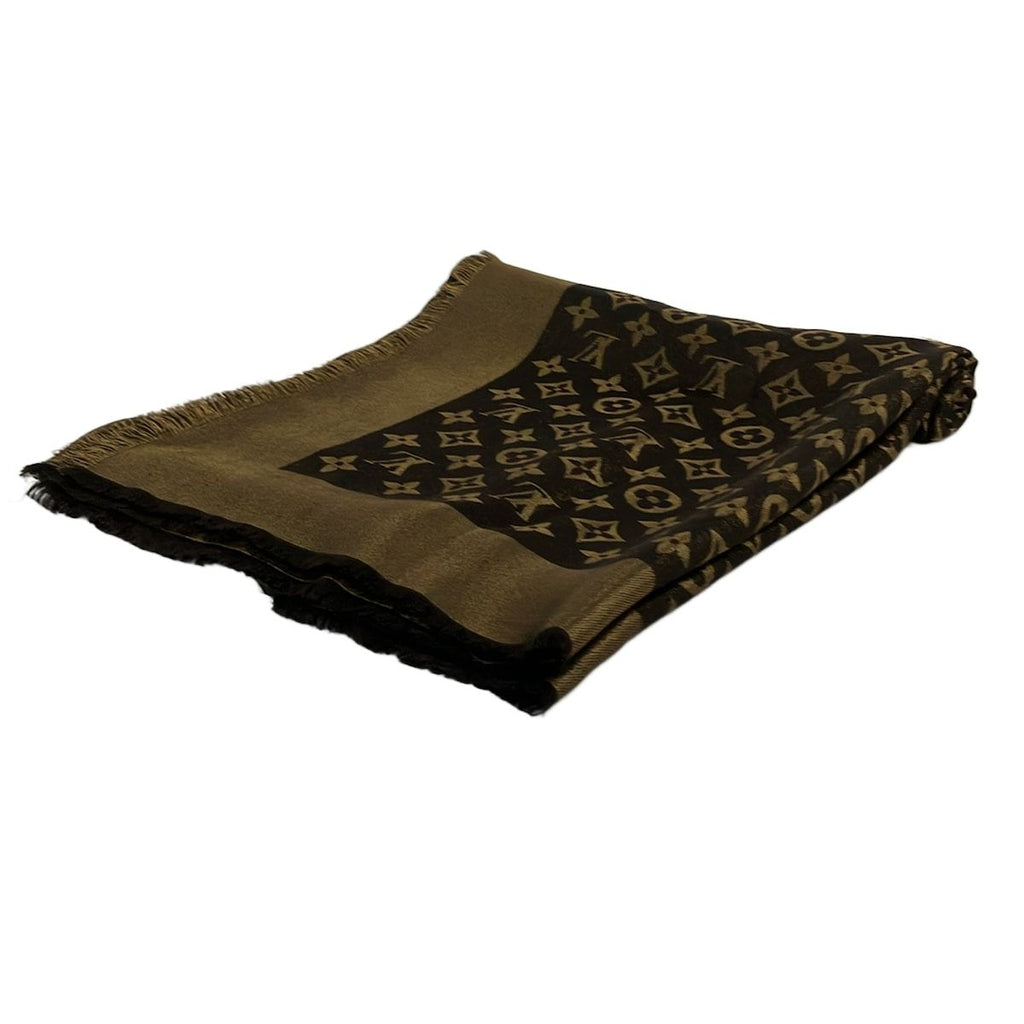 Louis Vuitton Shawl Monogram Lurex Brown Wool Silk Scarf