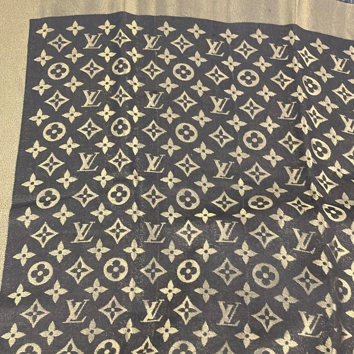 Louis Vuitton Shawl Monogram Lurex Brown Wool Silk Scarf — view 3