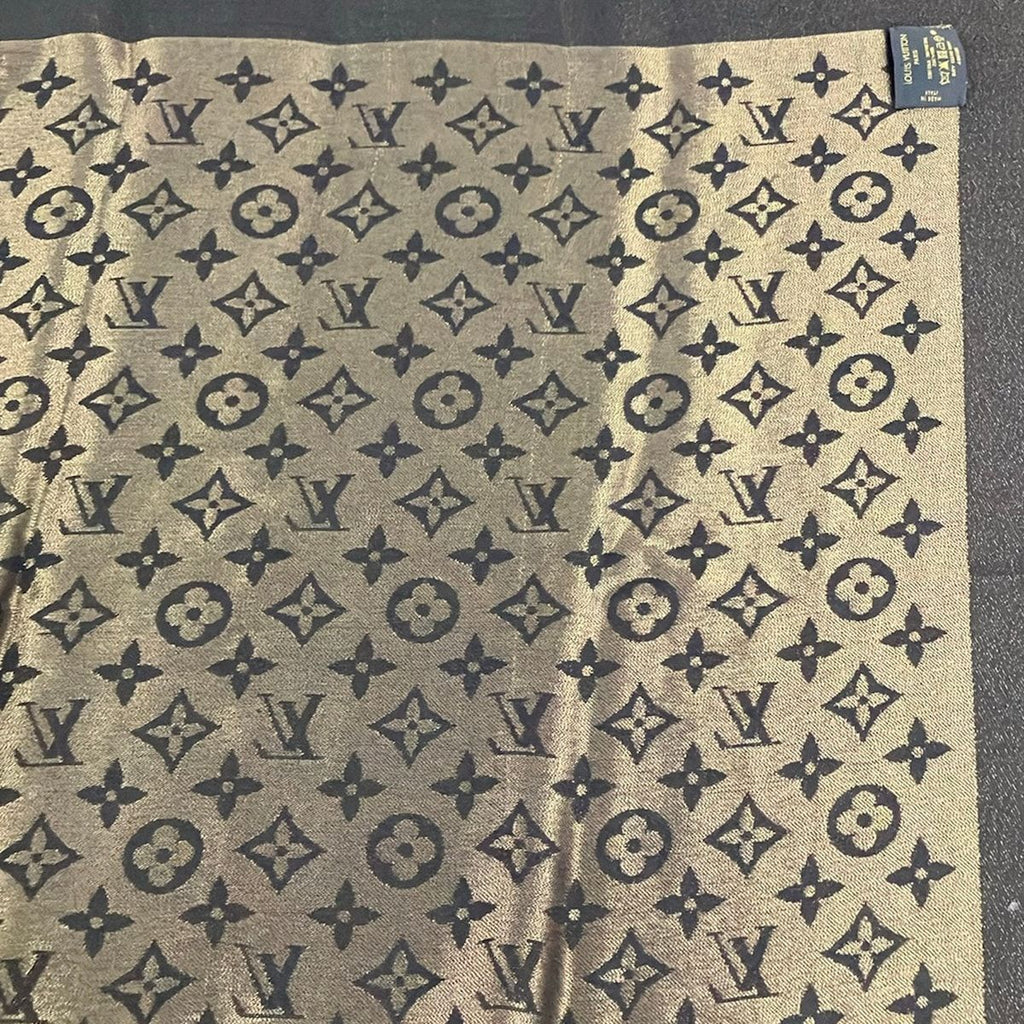 Louis Vuitton Shawl Monogram Lurex Brown Wool Silk Scarf — view 4