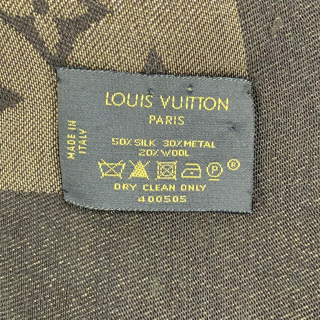 Louis Vuitton Shawl Monogram Lurex Brown Wool Silk Scarf — view 2