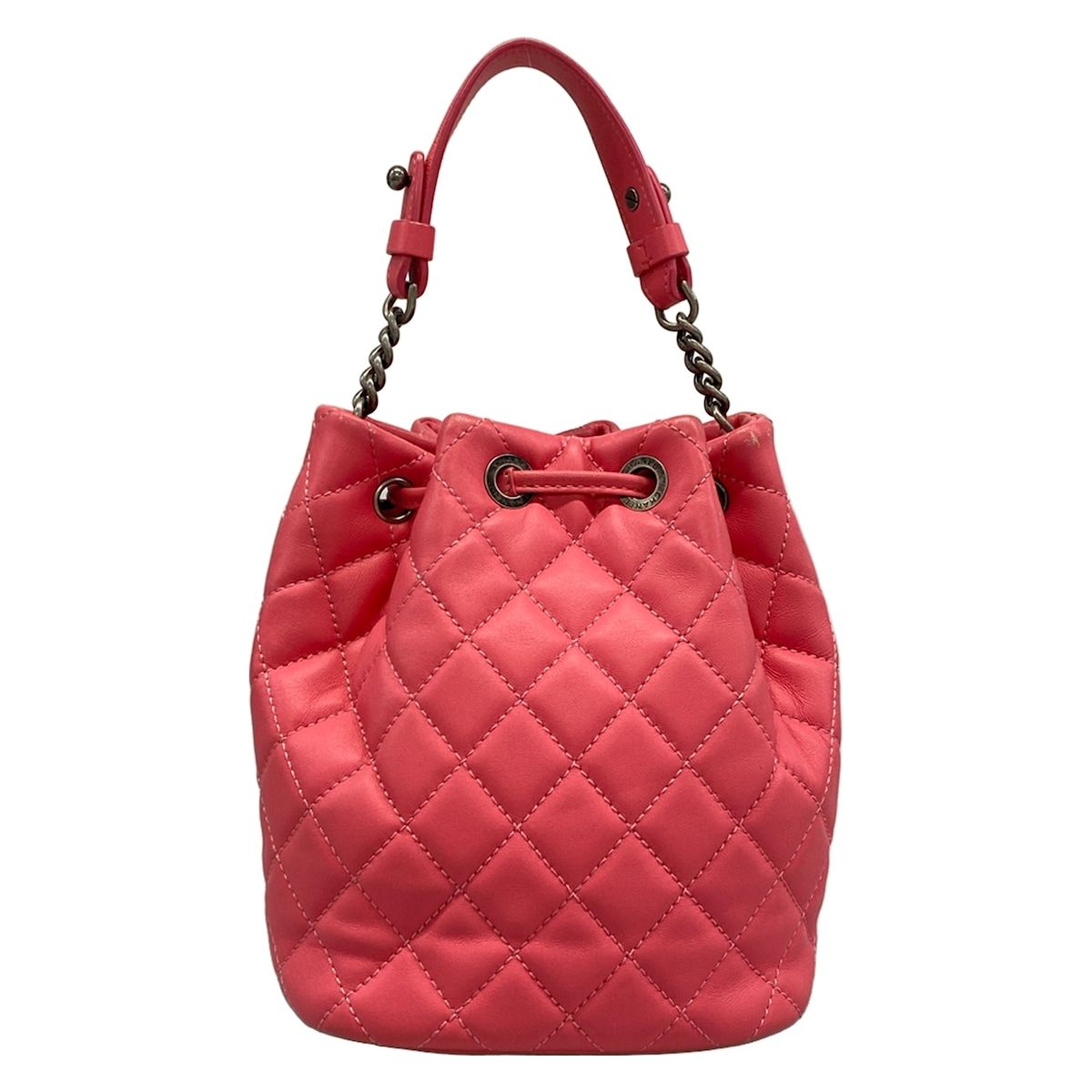 Chanel Handbag Quilted Pink Vintage Silver Drawstring Lambskin — view 3