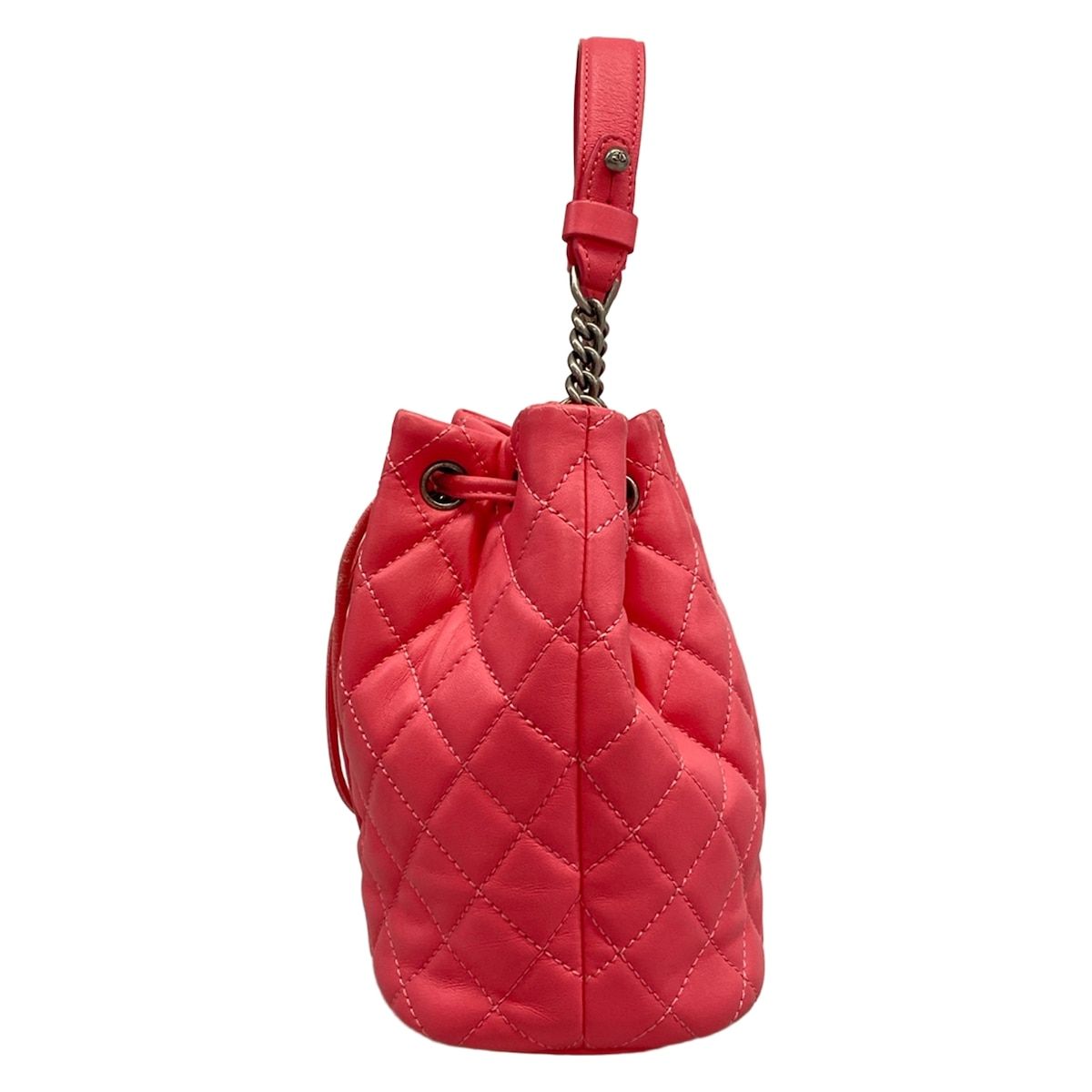 Chanel Handbag Quilted Pink Vintage Silver Drawstring Lambskin — view 4