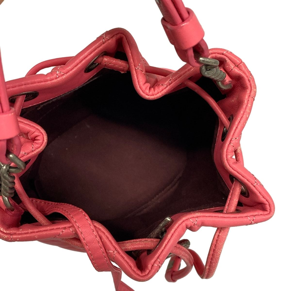Chanel Handbag Quilted Pink Vintage Silver Drawstring Lambskin — view 7