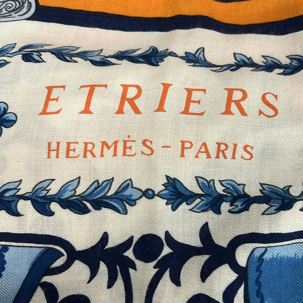 Hermes Shawl Triangle Jean Orange Multi Etriers Cashmere Silk Scarf — view 2