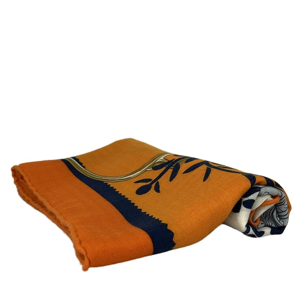 Hermes Shawl Triangle Jean Orange Multi Etriers Cashmere Silk Scarf