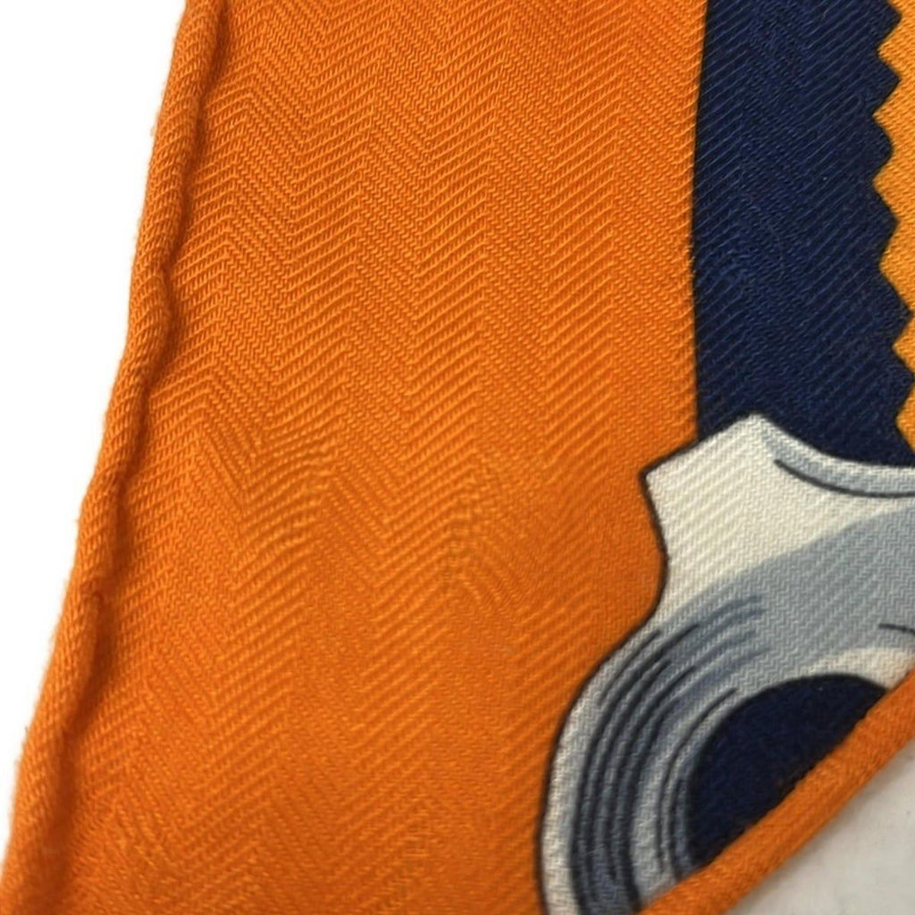 Hermes Shawl Triangle Jean Orange Multi Etriers Cashmere Silk Scarf — view 6