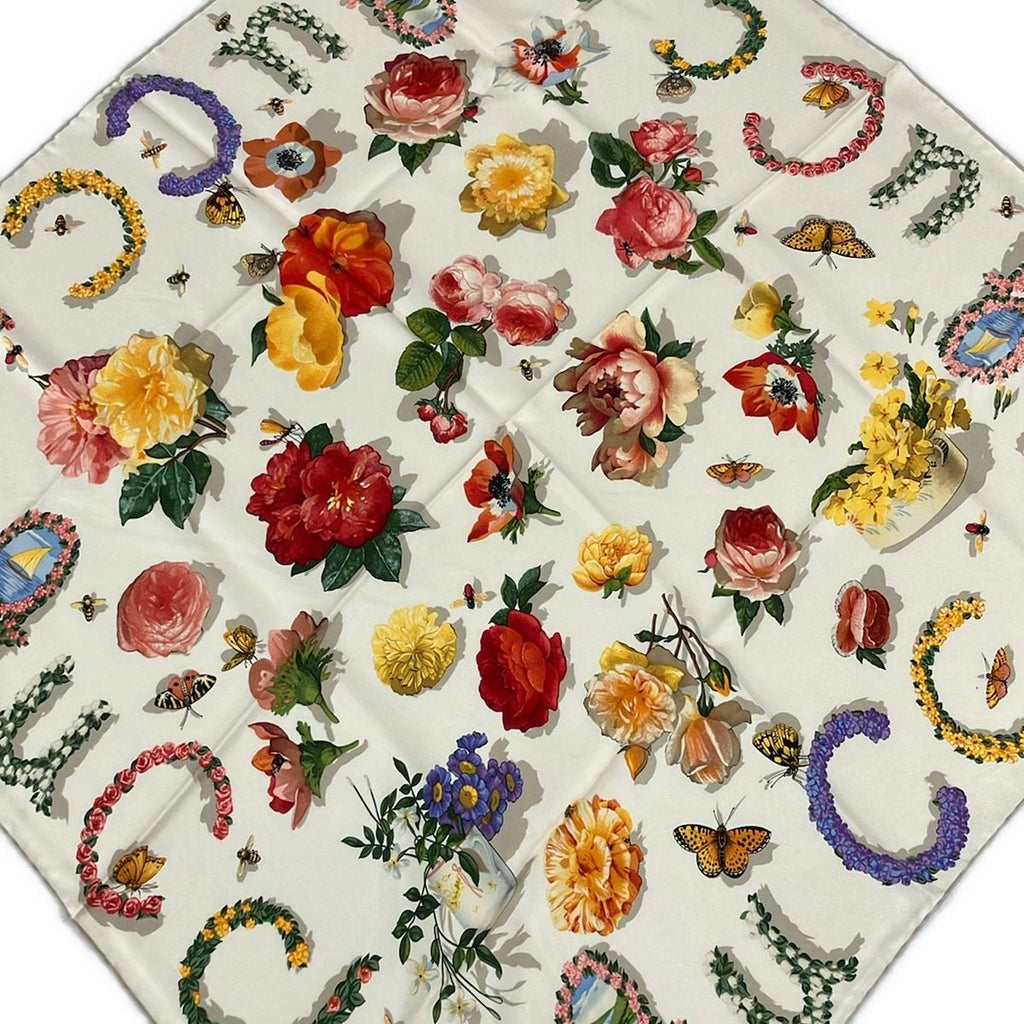 Gucci Scarf White Multi Large Floral Pattern