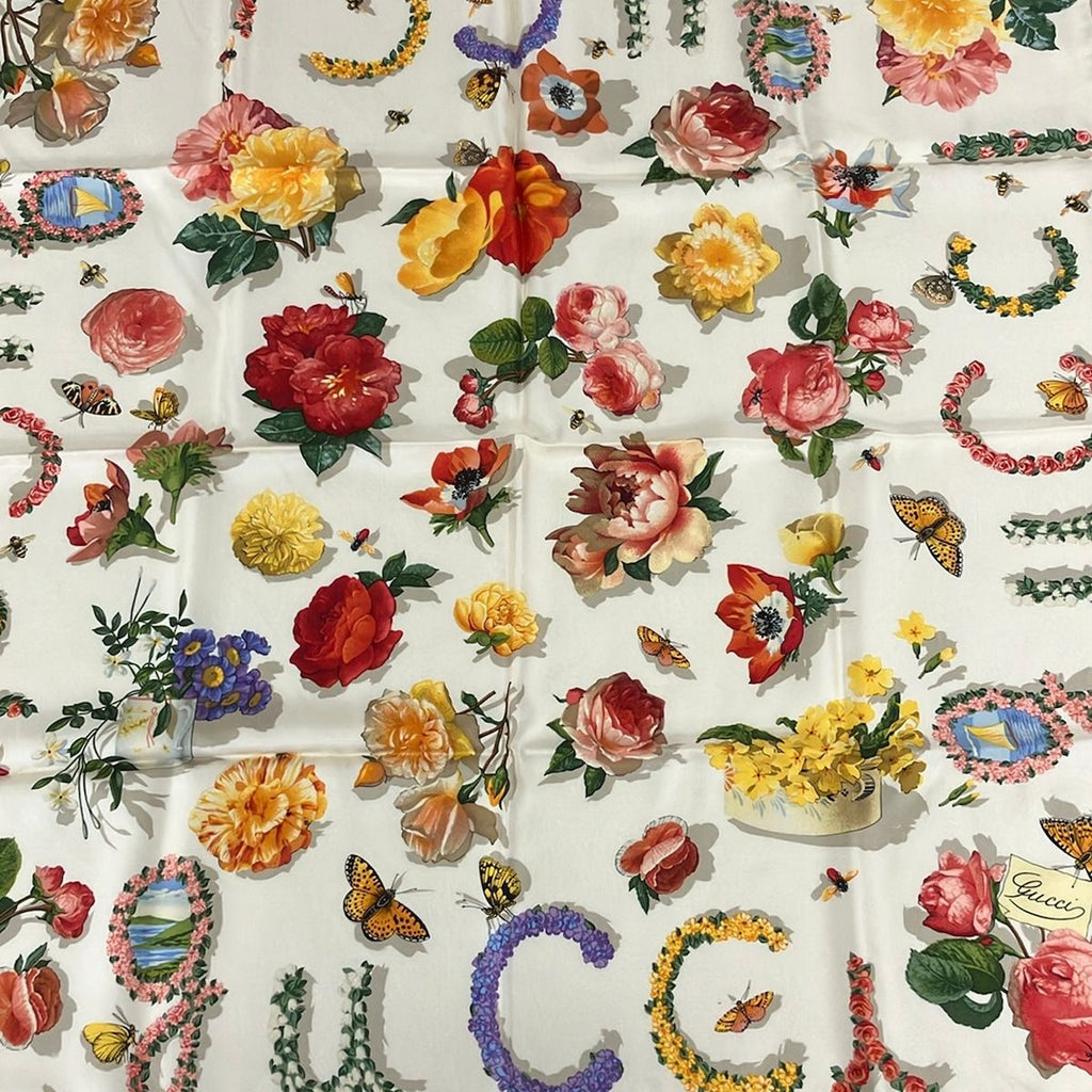 Gucci Scarf White Multi Large Floral Pattern — view 3