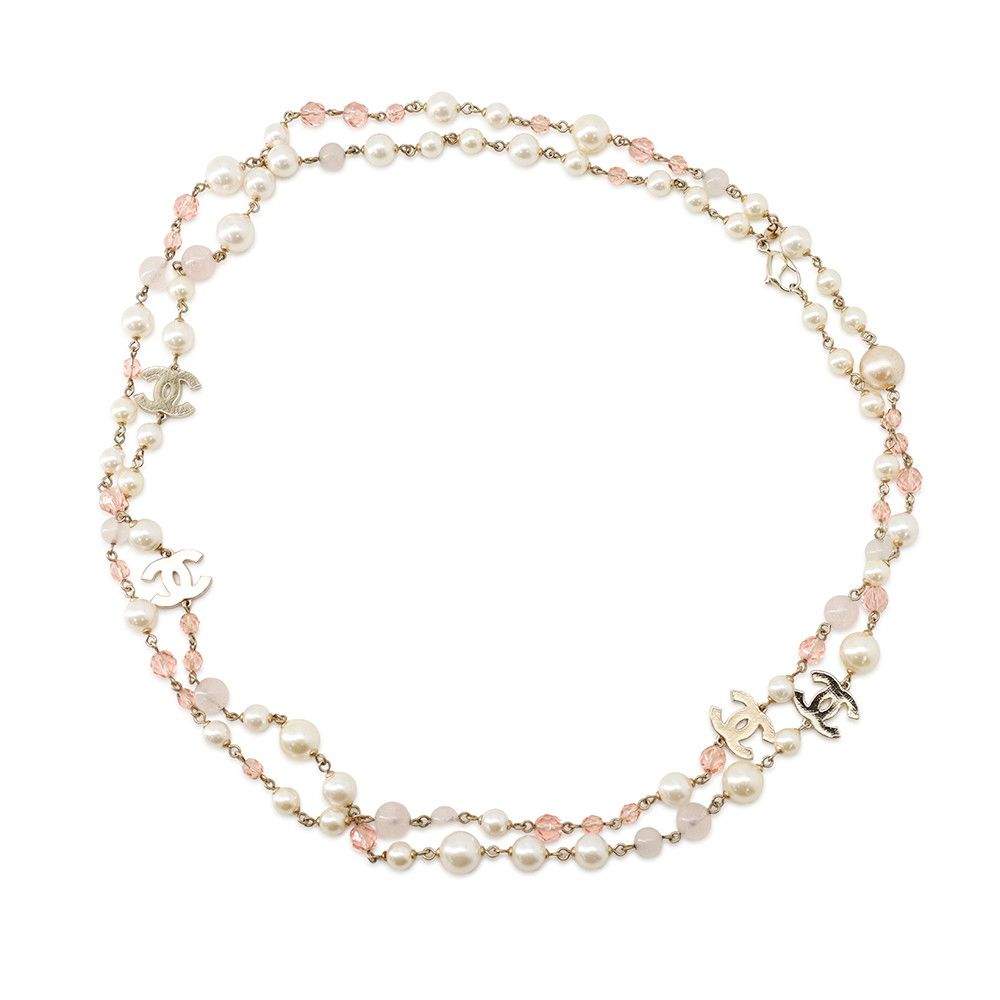 Chanel Long Necklace CC Logo Faux Pearl Beads 08c — view 3