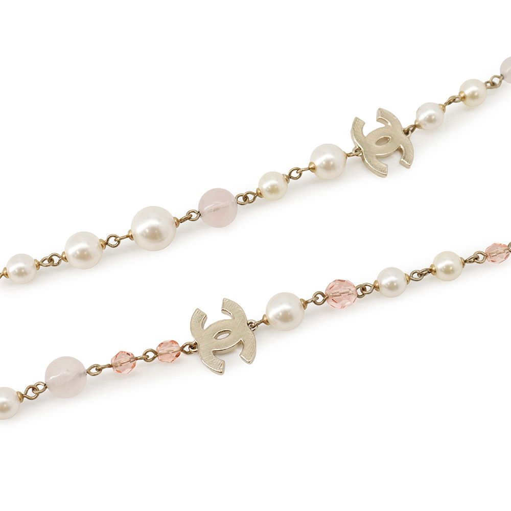 Chanel Long Necklace CC Logo Faux Pearl Beads 08c — view 2