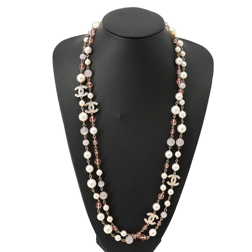 Chanel Long Necklace CC Logo Faux Pearl Beads 08c — view 5