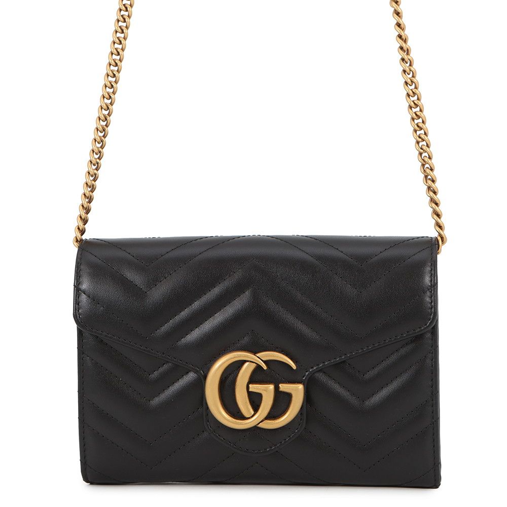 Gucci Chain Wallet GG Marmont Blanc Quilted Double Shoulder Bag Black