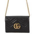 Gucci Chain Wallet GG Marmont Blanc Quilted Double Shoulder Bag Black