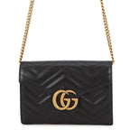 Gucci Chain Wallet GG Marmont Blanc Quilted Double Shoulder Bag Black