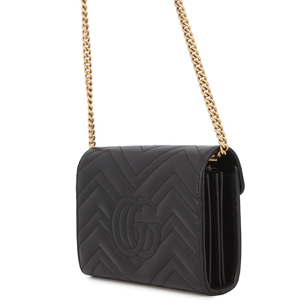 Gucci Chain Wallet GG Marmont Blanc Quilted Double Shoulder Bag Black — view 2
