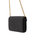 Gucci Chain Wallet GG Marmont Blanc Quilted Double Shoulder Bag Black — view 2