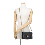 Gucci Chain Wallet GG Marmont Blanc Quilted Double Shoulder Bag Black — view 4