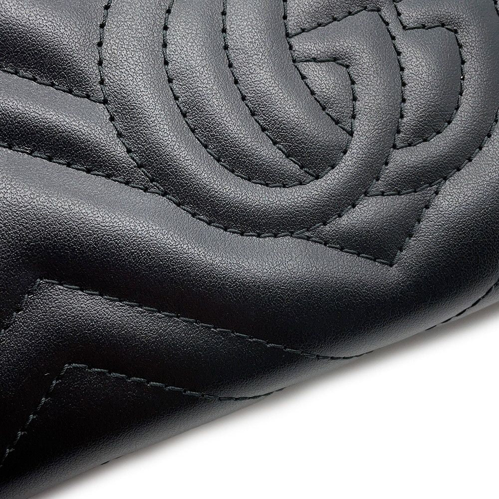 Gucci Chain Wallet GG Marmont Blanc Quilted Double Shoulder Bag Black — view 6