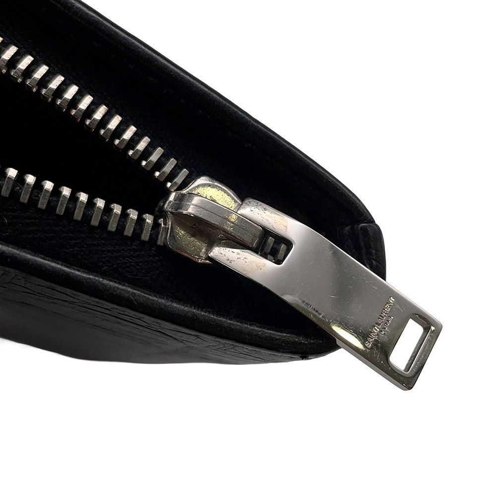 Saint Laurent Paris Wallet Zip Around Croco Embossed Leather Black — view 9