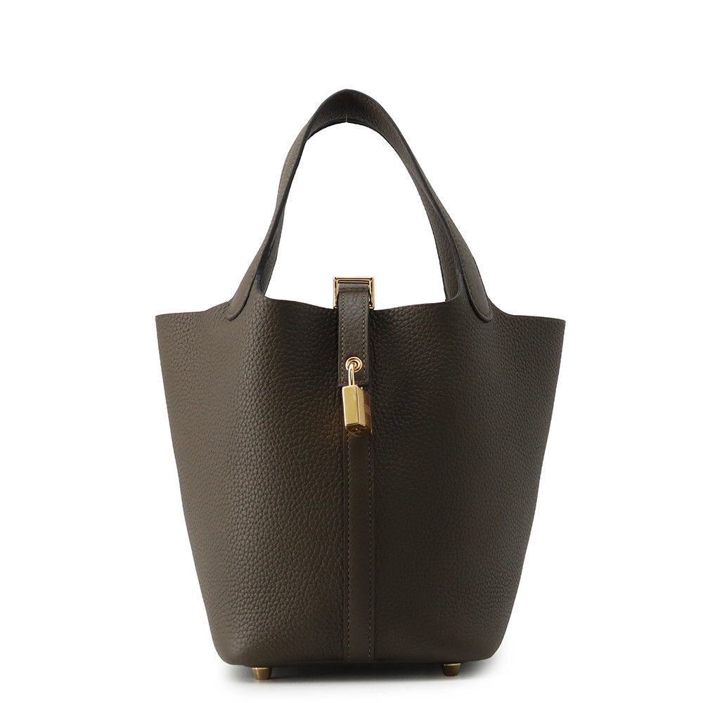 Hermes Handbag Picotin Lock PM Vert Roden Gold Taurillon Clemence Tote