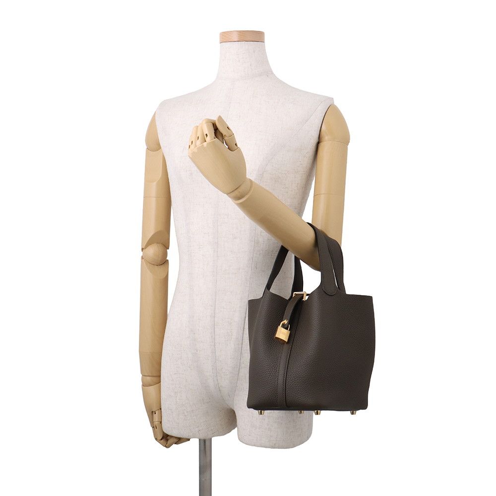 Hermes Handbag Picotin Lock PM Vert Roden Gold Taurillon Clemence Tote — view 4