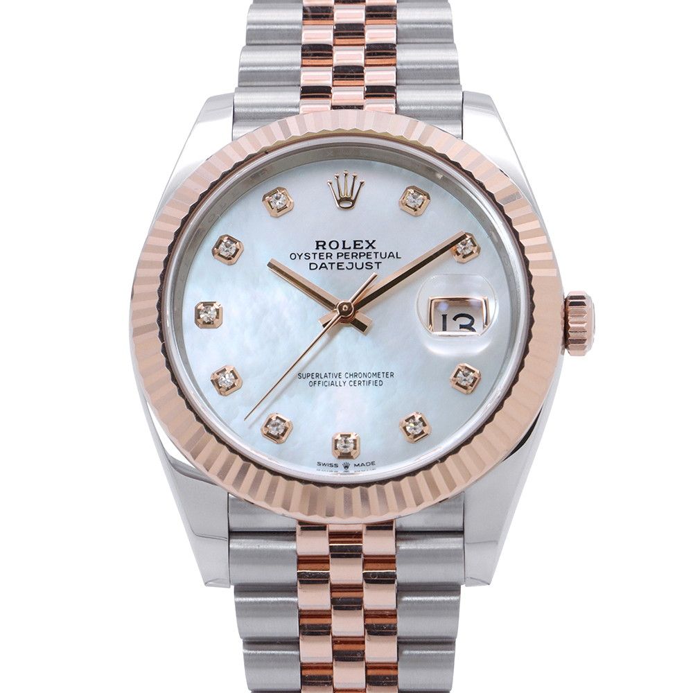 Rolex Datejust 41 SS 18k Pink Gold Rose Diamond White Shell Dial