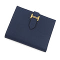 Hermes Bifold Wallet Bearn Compact Blue Navy Gold Epsom