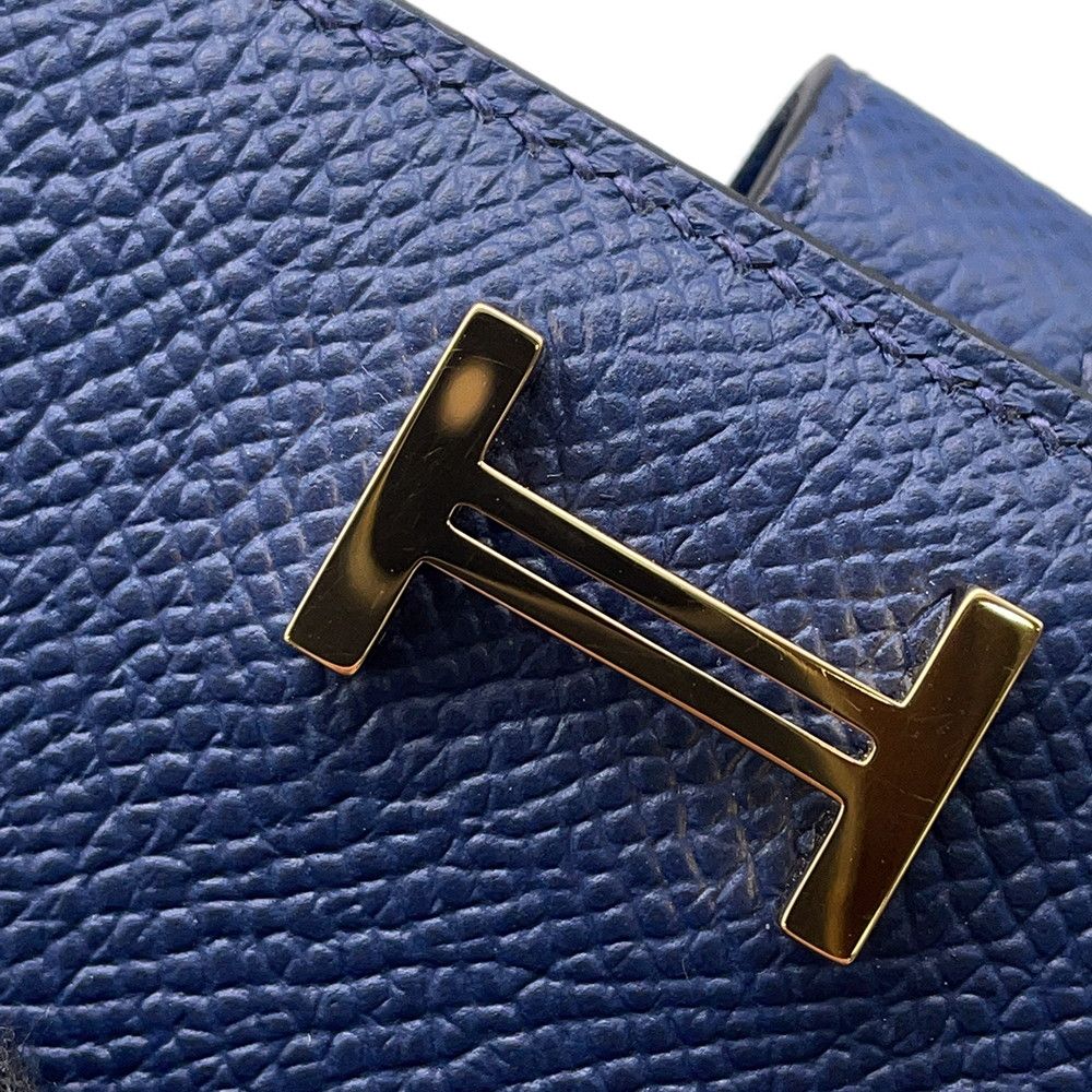 Hermes Bifold Wallet Bearn Compact Blue Navy Gold Epsom — view 8