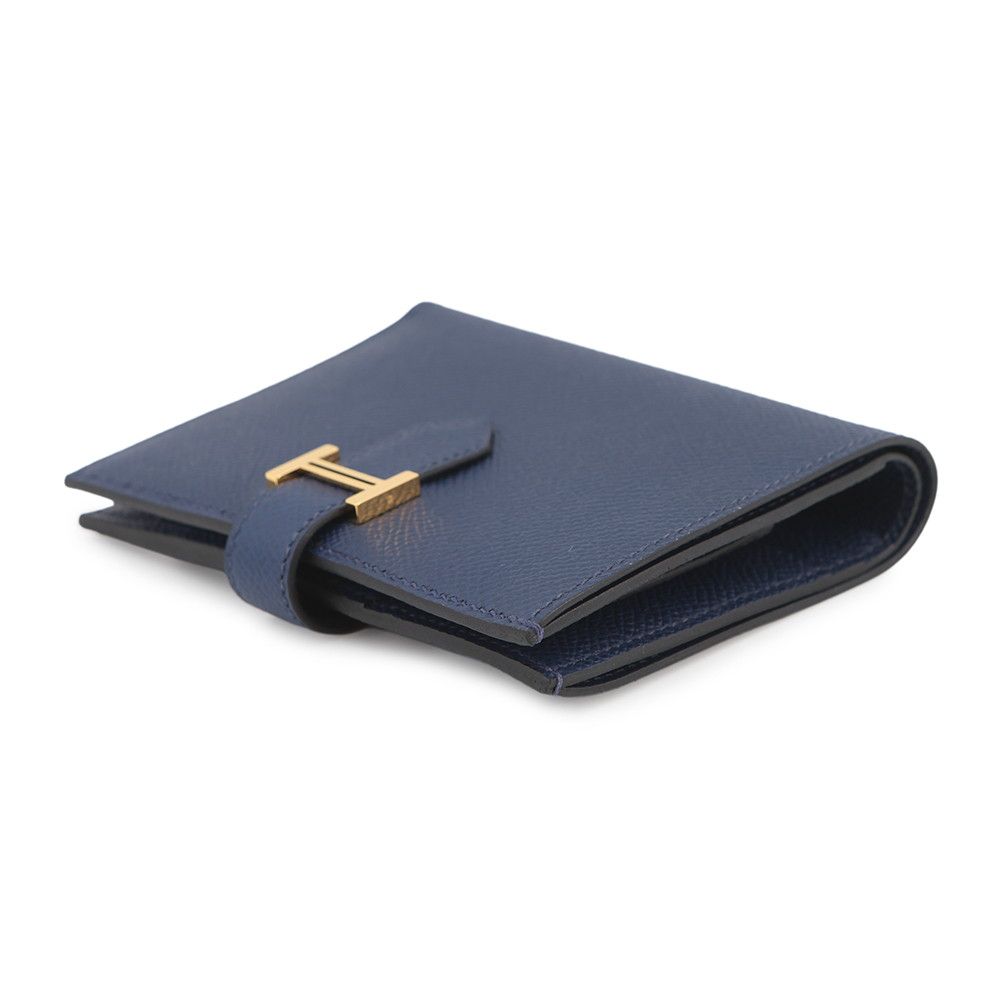 Hermes Bifold Wallet Bearn Compact Blue Navy Gold Epsom — view 2