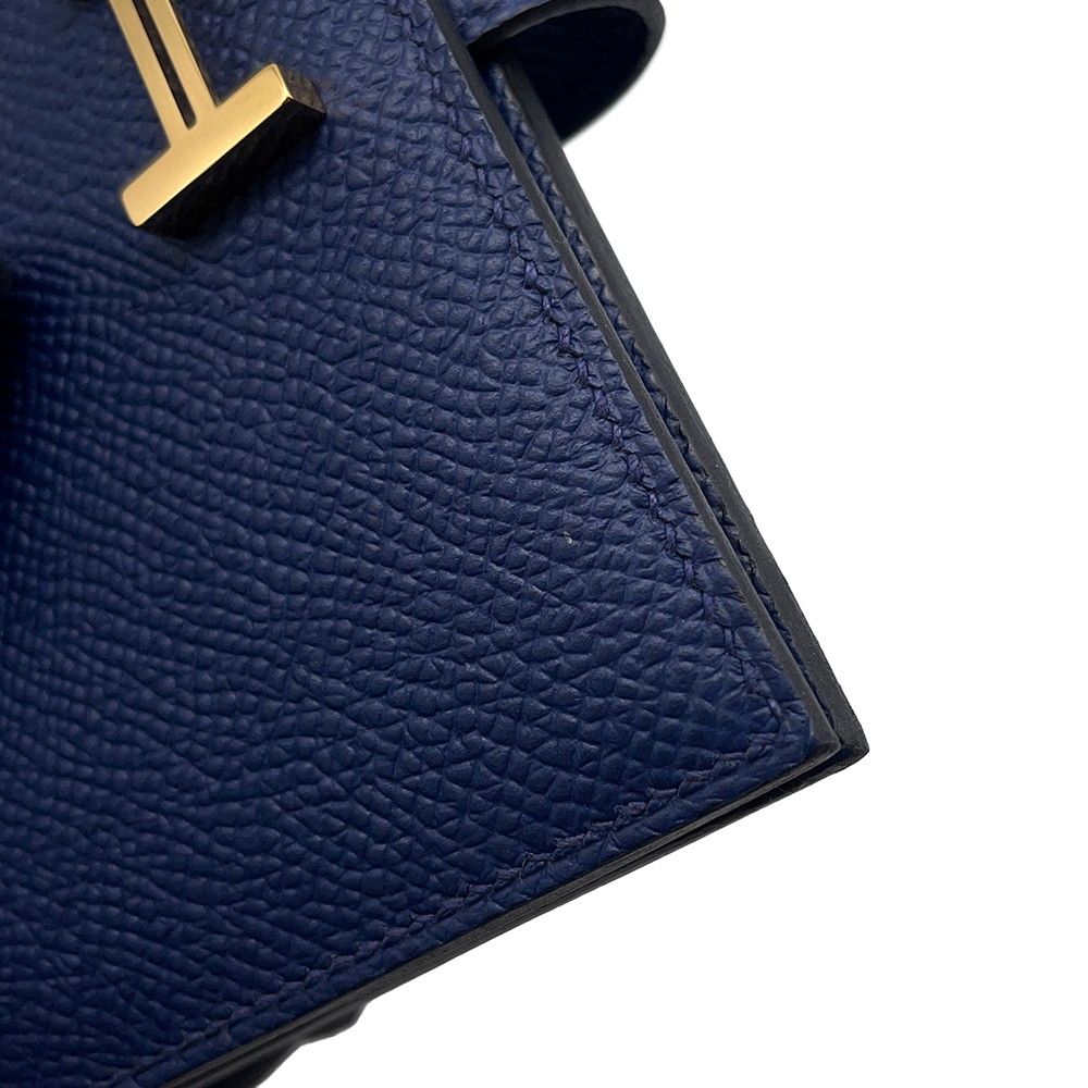 Hermes Bifold Wallet Bearn Compact Blue Navy Gold Epsom — view 7
