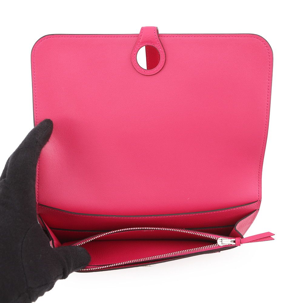 Hermes Wallet Dogon GM Duo Rose Mexico Lacca Silver Togo — view 5