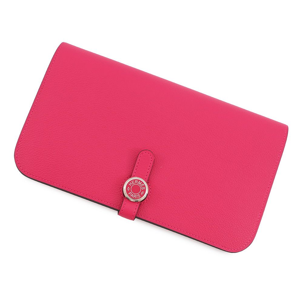 Hermes Wallet Dogon GM Duo Rose Mexico Lacca Silver Togo
