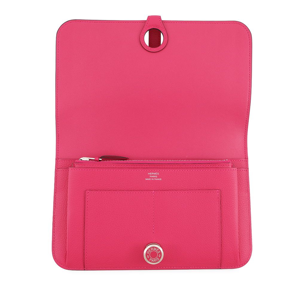 Hermes Wallet Dogon GM Duo Rose Mexico Lacca Silver Togo — view 4