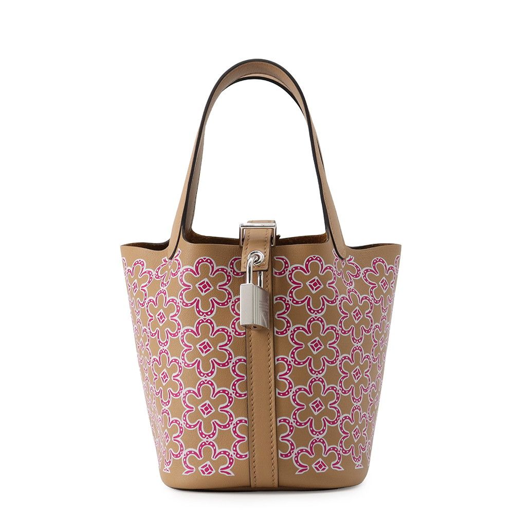 Hermes Picotin Lock Micro Lucky Daisy Chai Rose White Silver Swift