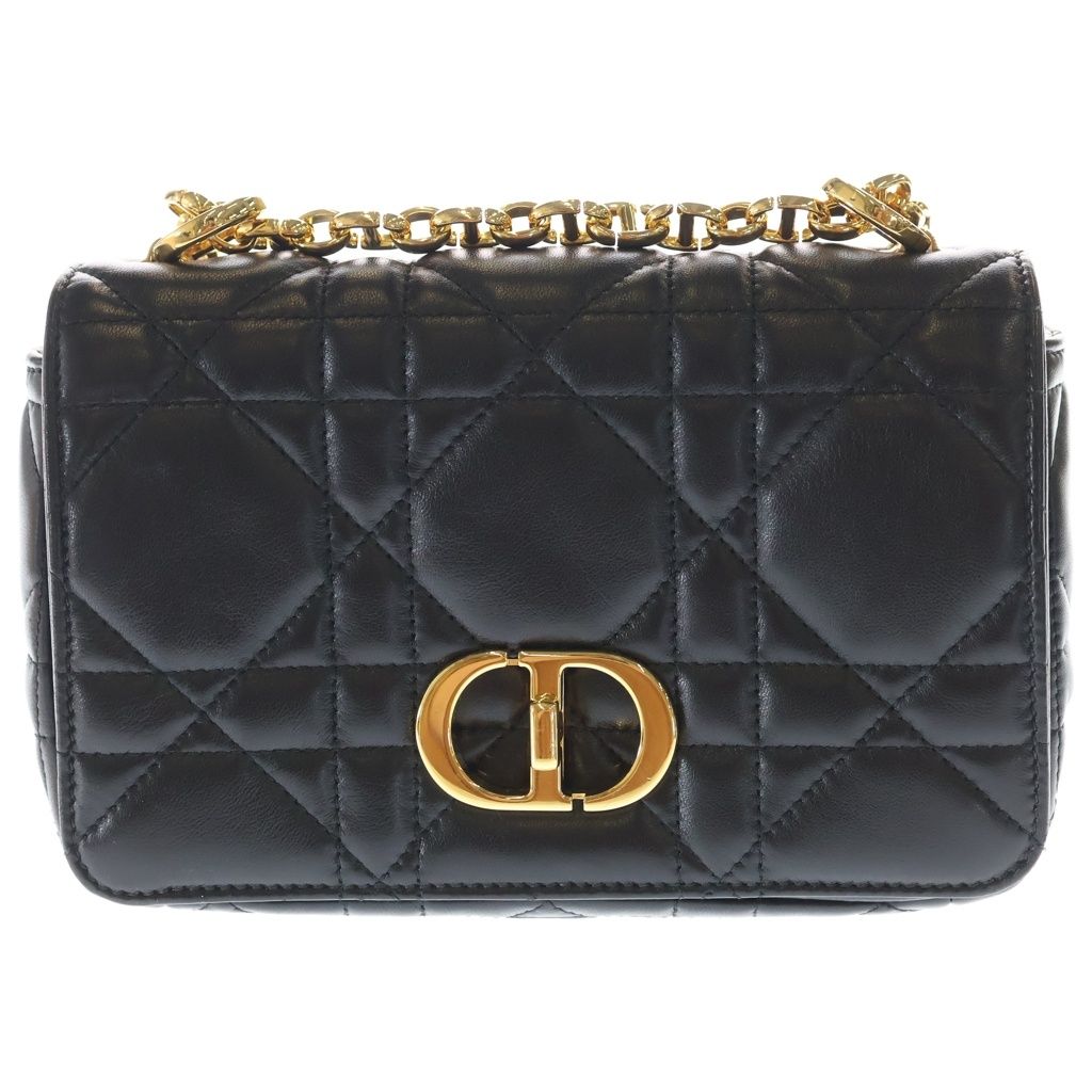 Dior Caro Cannage Lambskin Leather Chain Shoulder Bag Gold Black