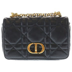 Dior Caro Cannage Lambskin Leather Chain Shoulder Bag Gold Black