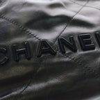 Chanel 22 Mini Shiny Calfskin Leather So Black Chain Shoulder Bag Plate — view 6