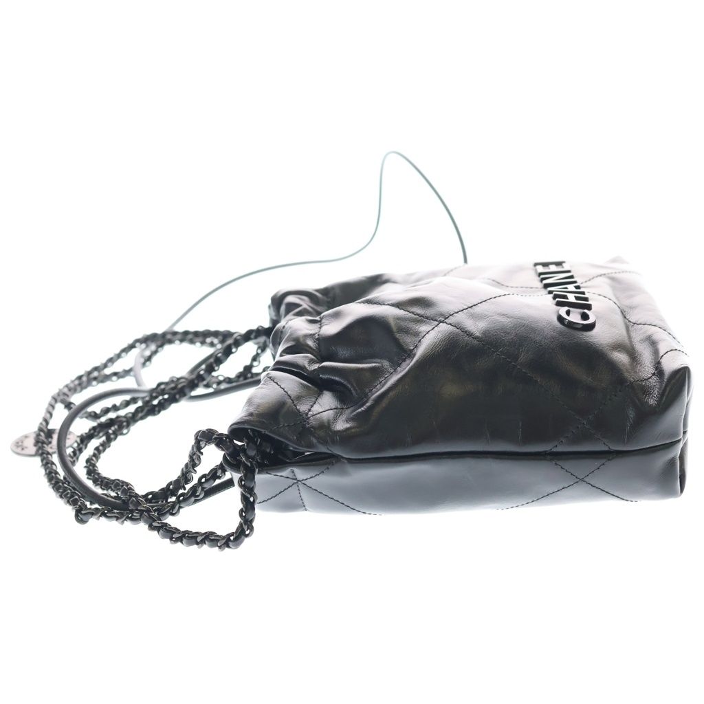 Chanel 22 Mini Shiny Calfskin Leather So Black Chain Shoulder Bag Plate — view 3