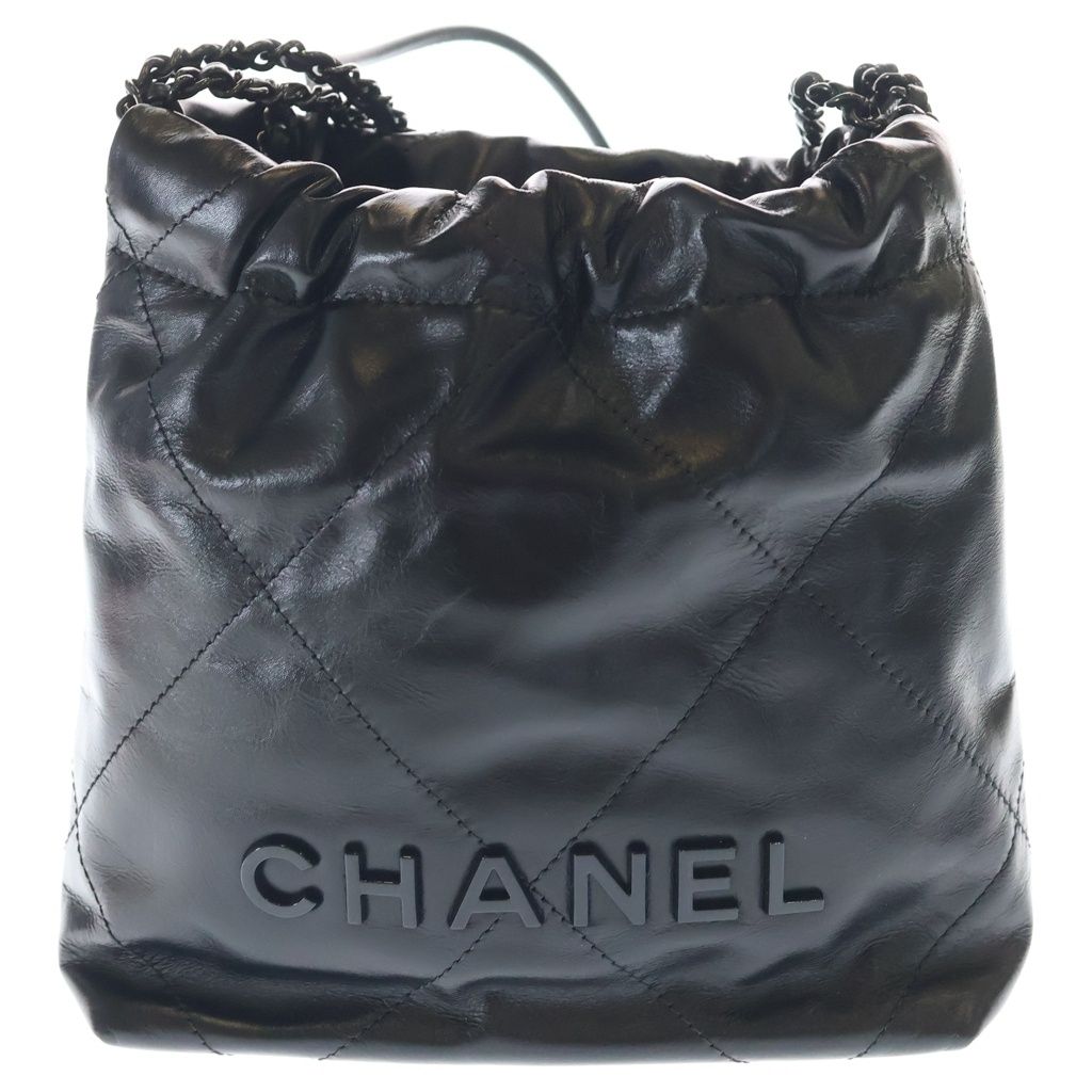 Chanel 22 Mini Shiny Calfskin Leather So Black Chain Shoulder Bag Plate