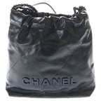 Chanel 22 Mini Shiny Calfskin Leather So Black Chain Shoulder Bag Plate